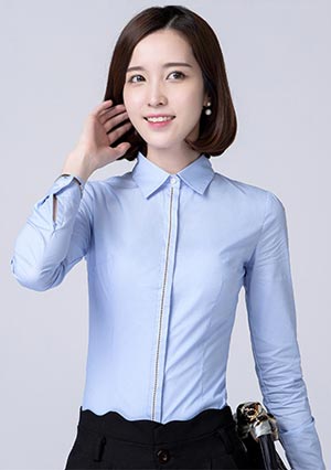門(mén)襟嵌邊長(zhǎng)袖女士襯衫工作服定做